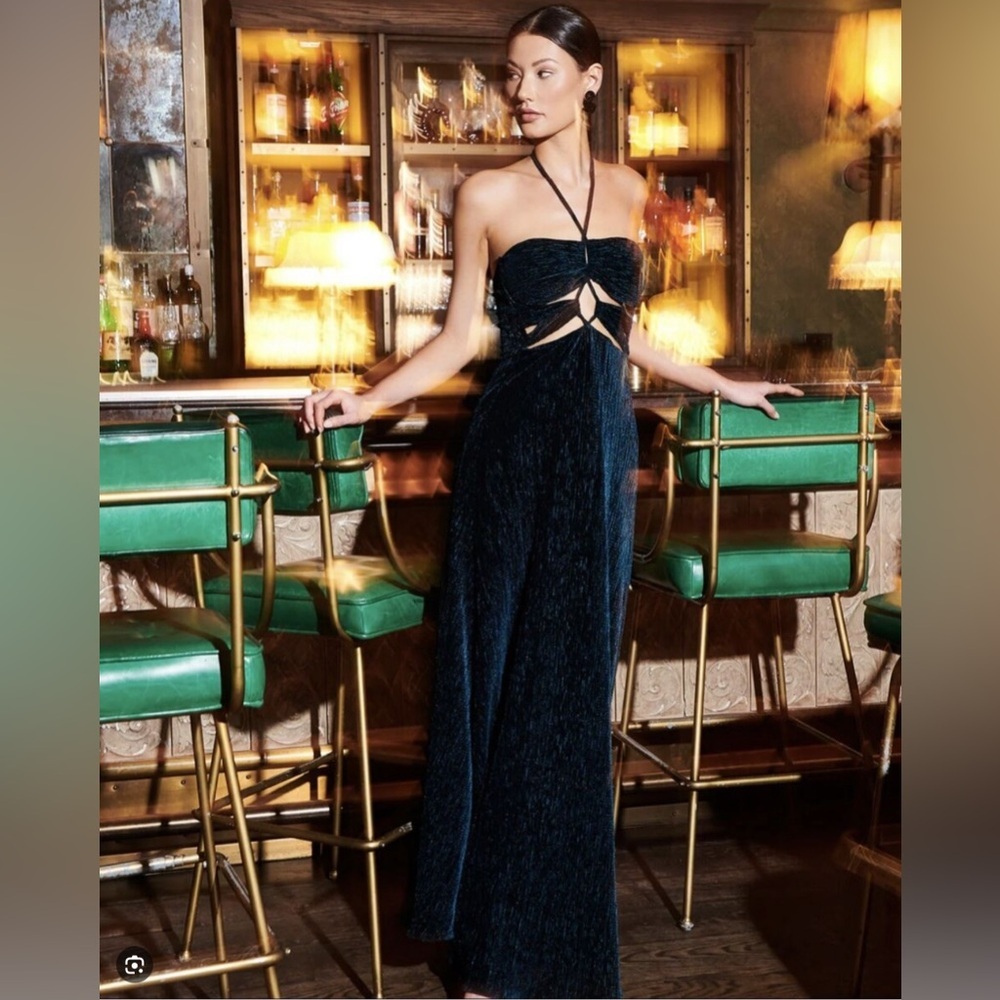 Brand New PatBO Textured Velvet Lace-Up Dress in Prussian Green Size 4 - Picture 2 of 16